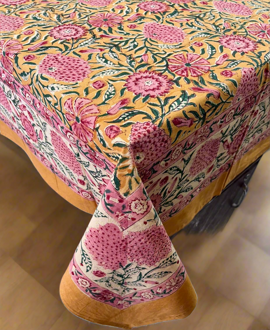 Mustard Handblock print cotton table cloth