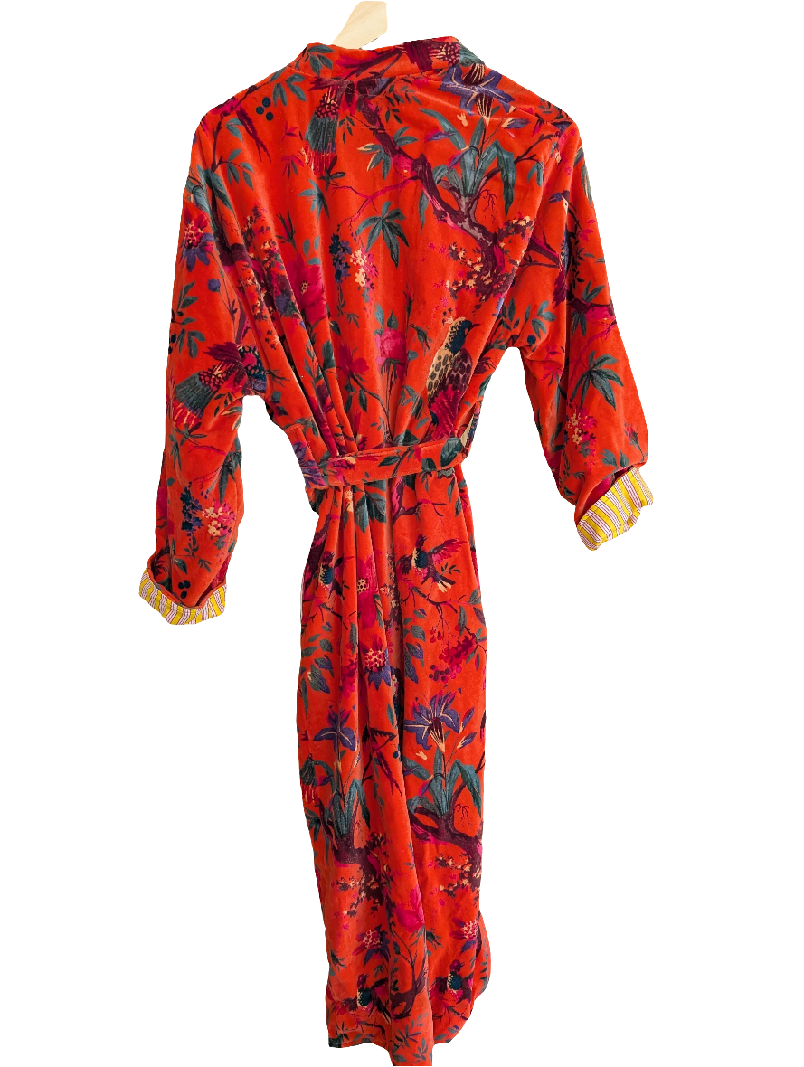 Orange Birds Velvet Robe