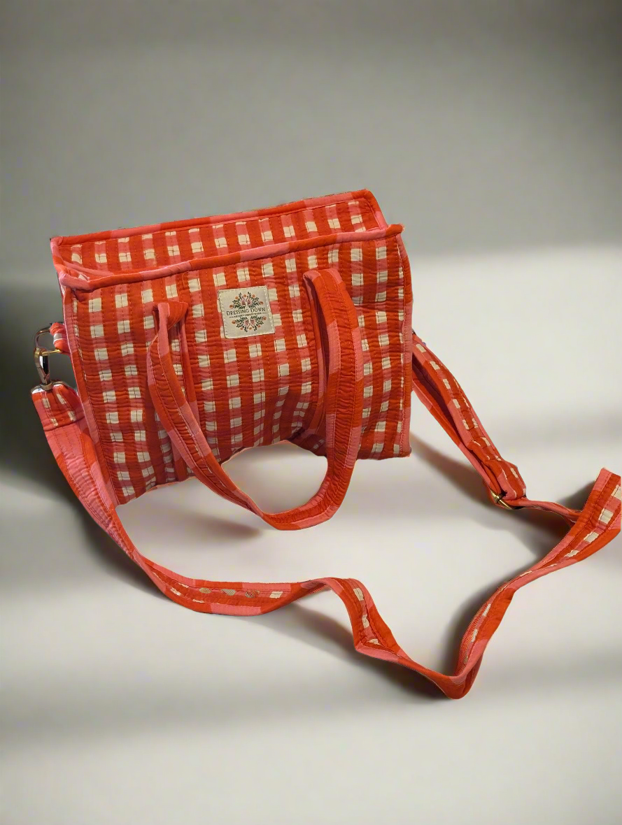 Red cross over bag
