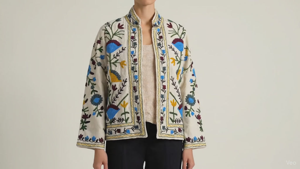 White Velvet Suzani Jacket