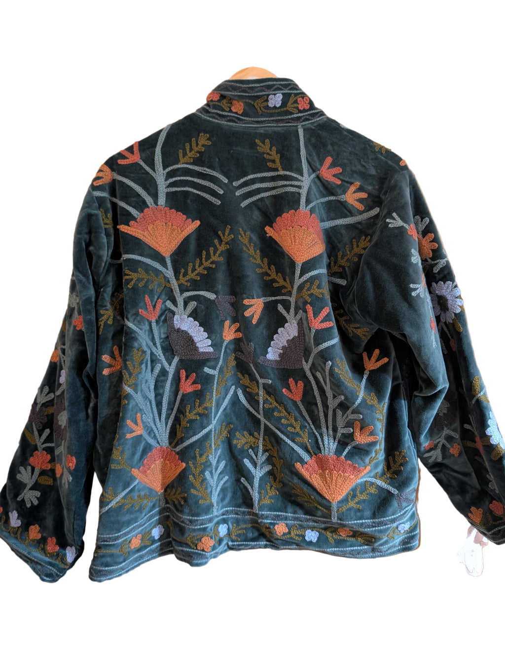 Teal Blue Velvet Suzani Jacket