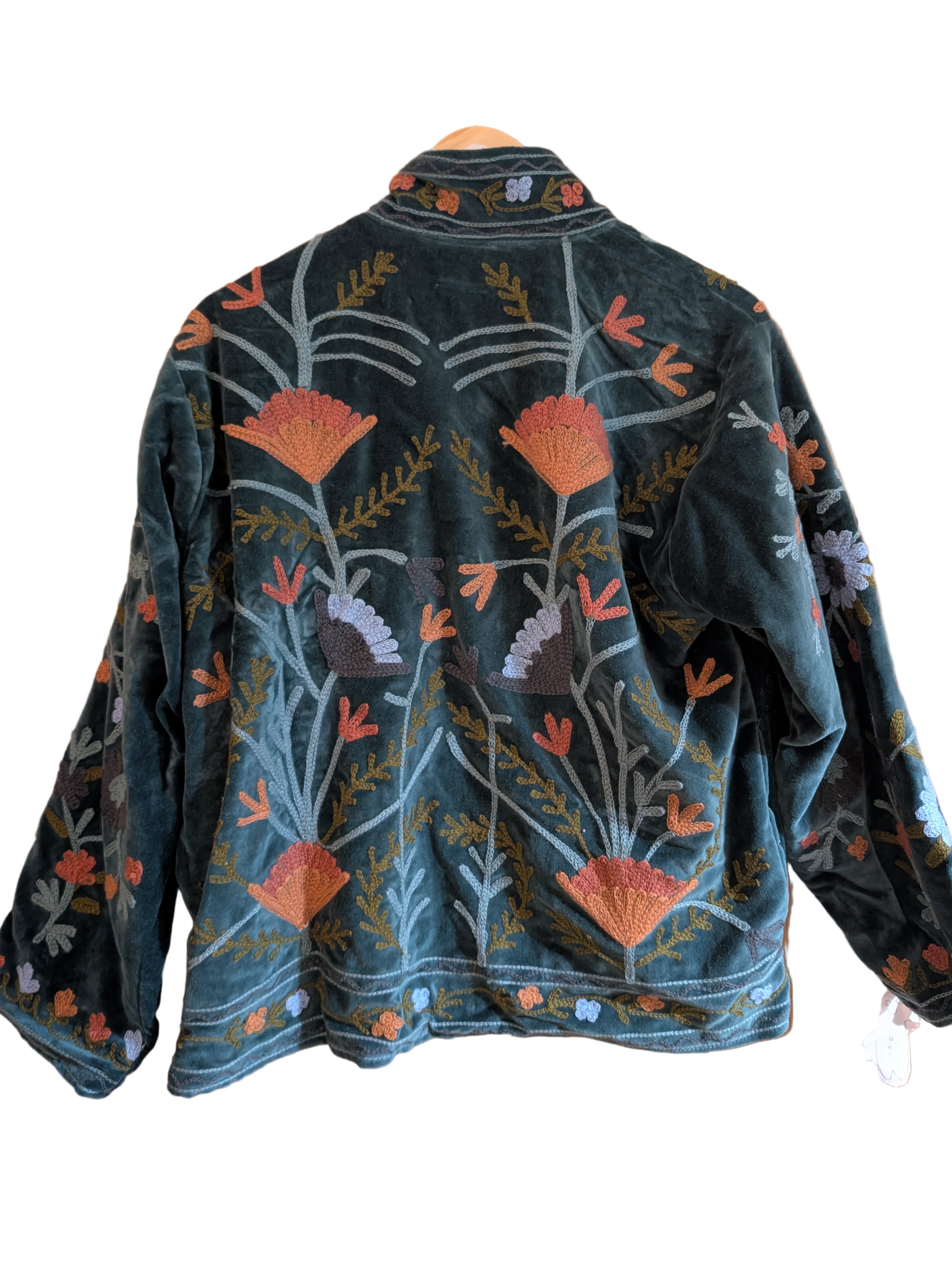 Teal Blue Velvet Suzani Jacket