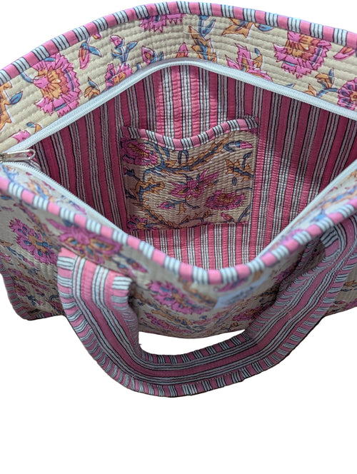 Beige Floral Tote bag