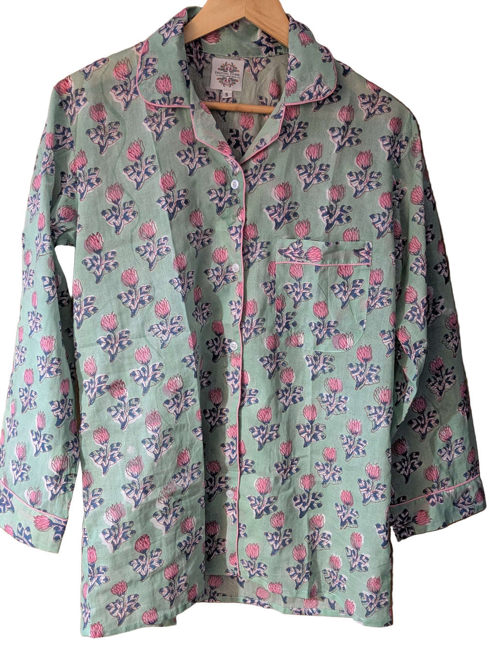 Mint Floral Handblock printed 100% cotton Pajama set
