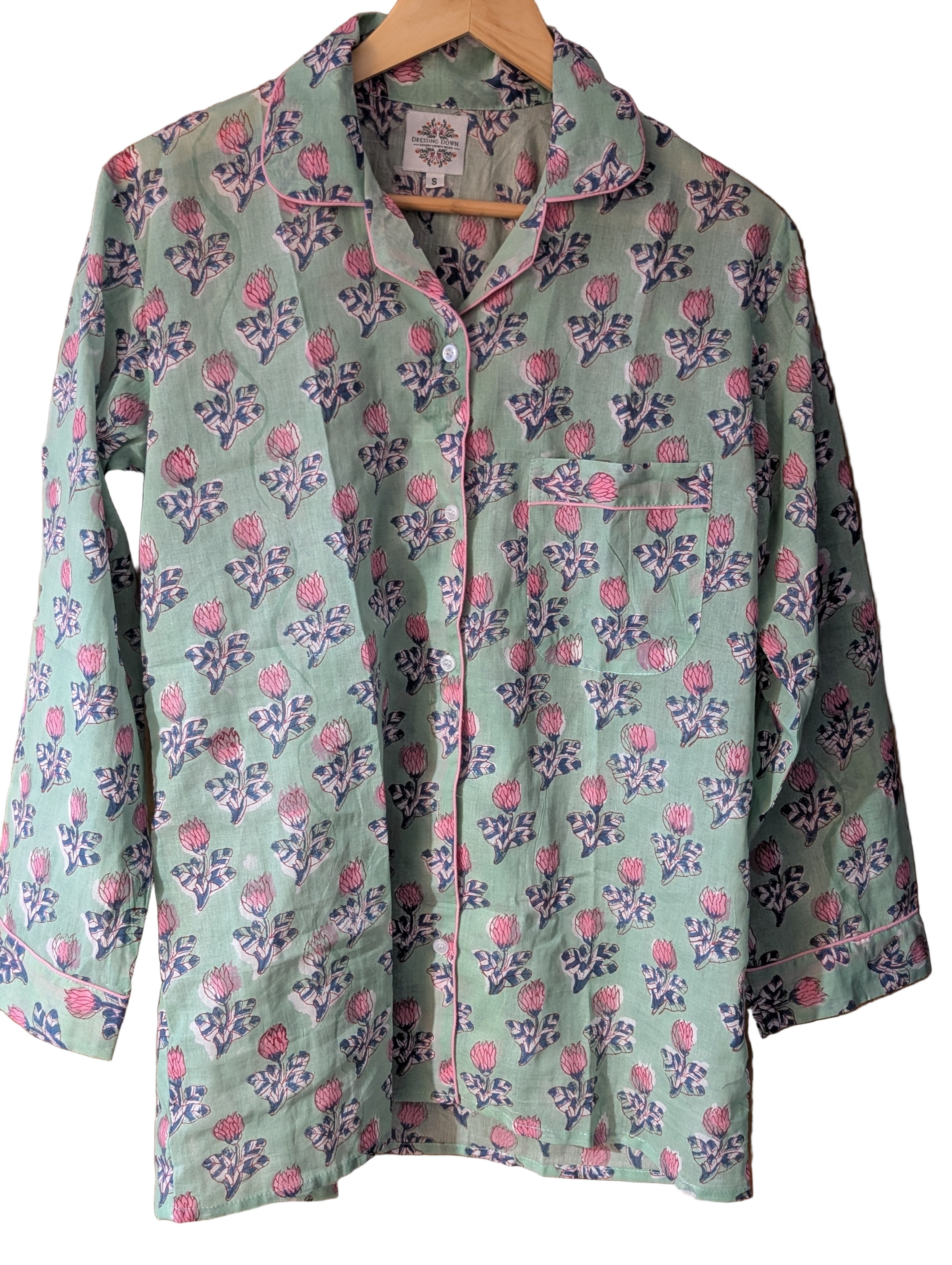Mint Floral Handblock printed 100% cotton Pajama set