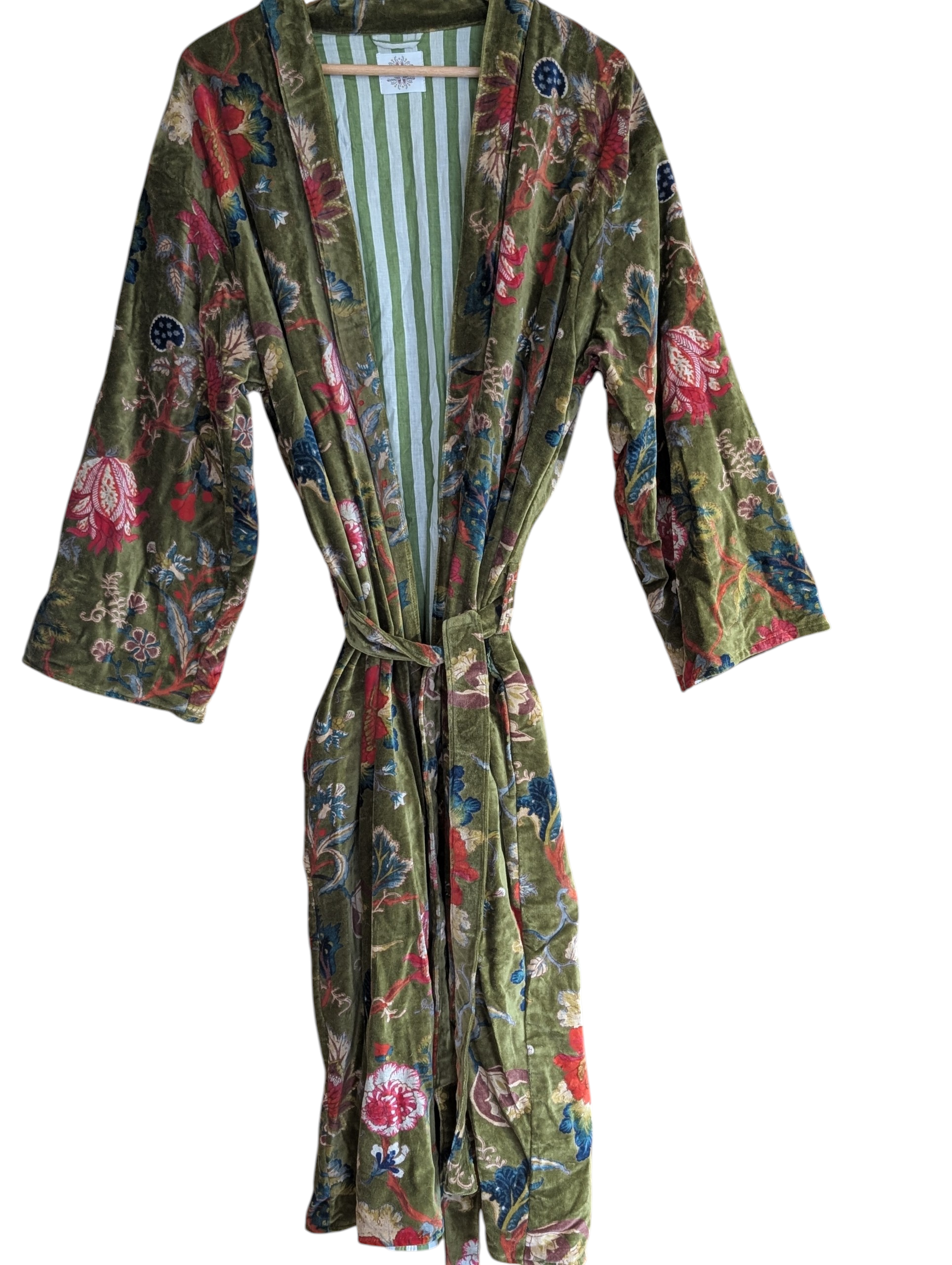 Light Floral Green Velvet Robe