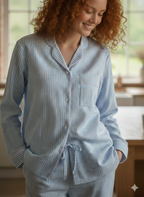 Blue Gingham 100% Cotton Pyjama Set