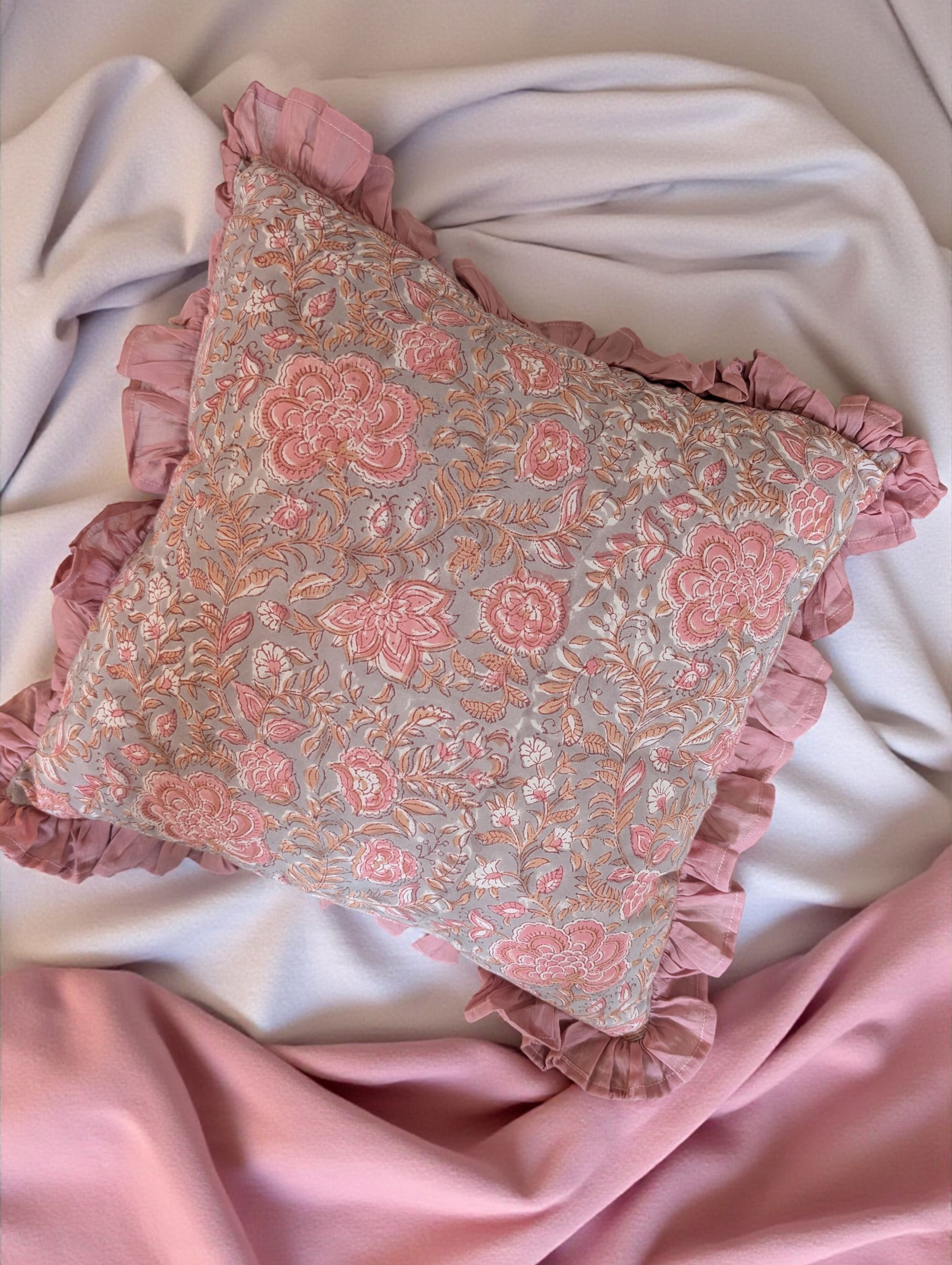Floral handblock printed cushion