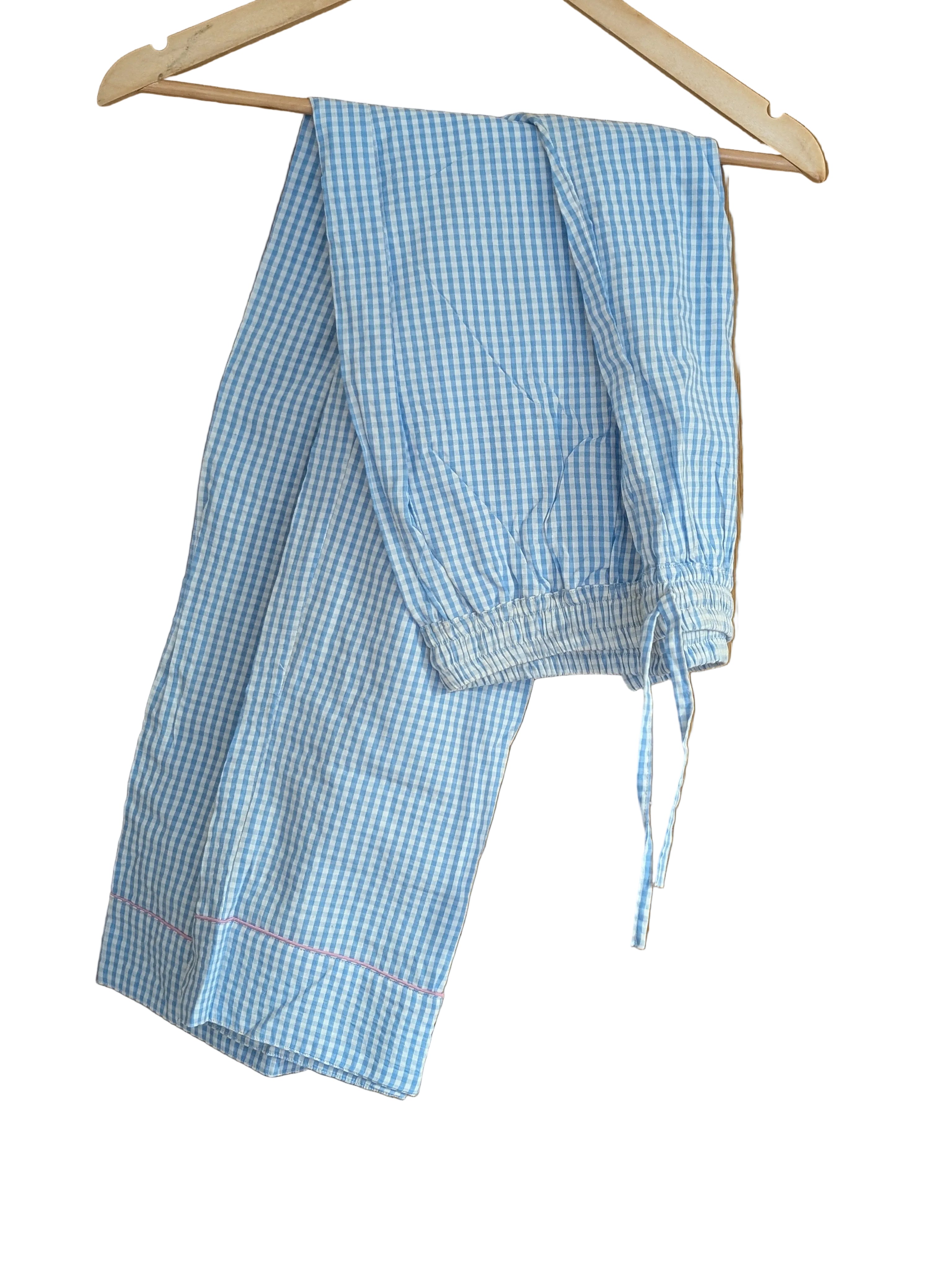 Blue Gingham 100% Cotton Pyjama Set
