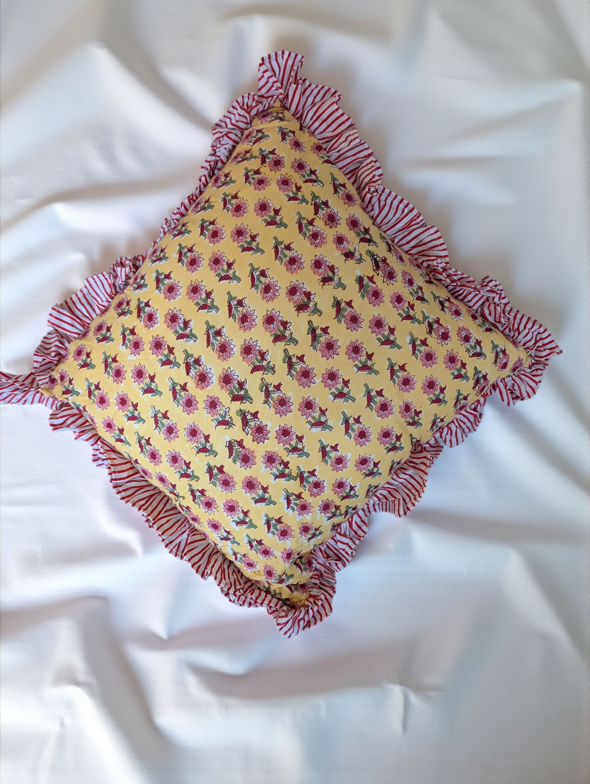 Floral handblock printed cushion