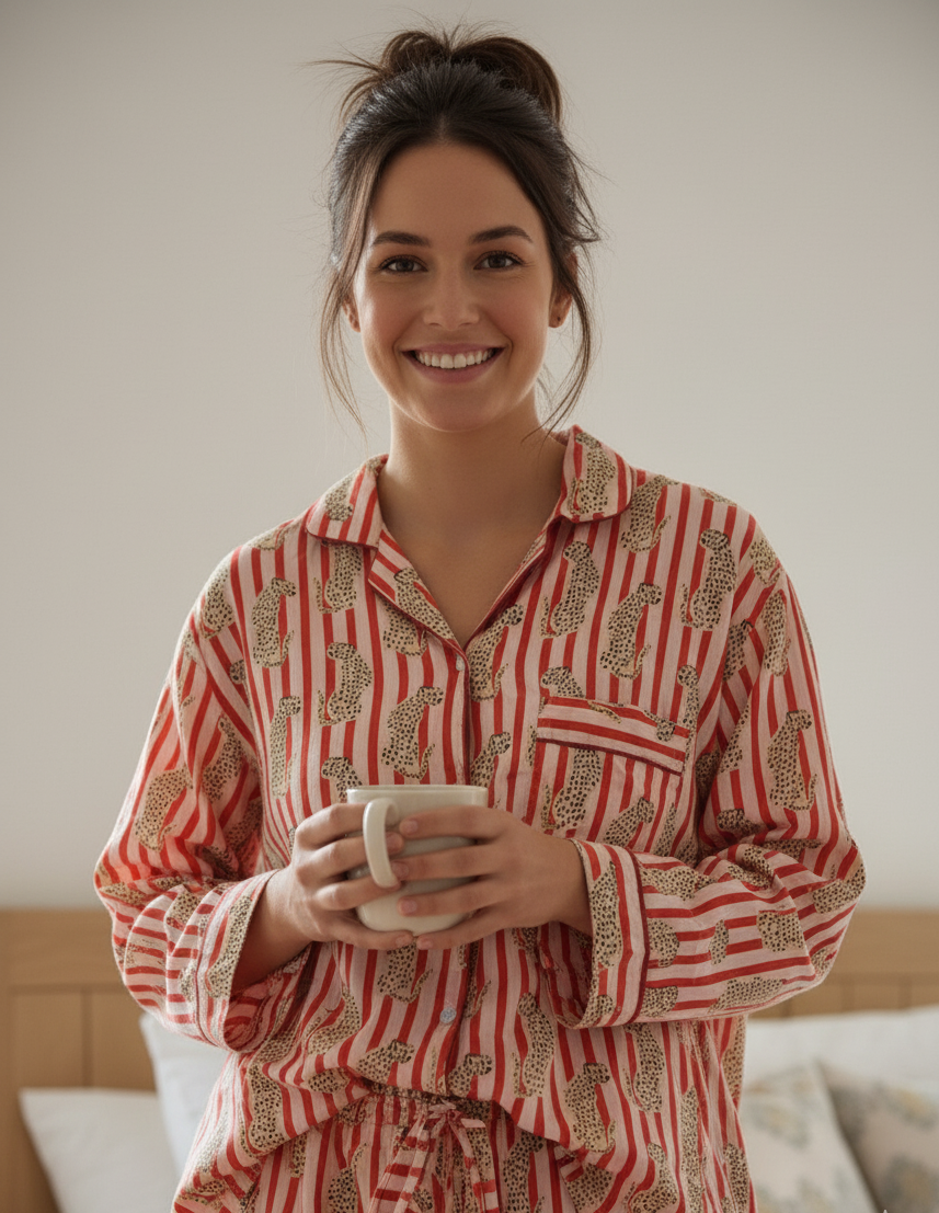 Pink Stripe Leopard Print Pajama set