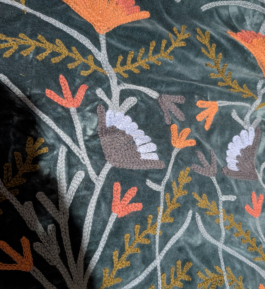 Teal Blue Velvet Suzani Jacket