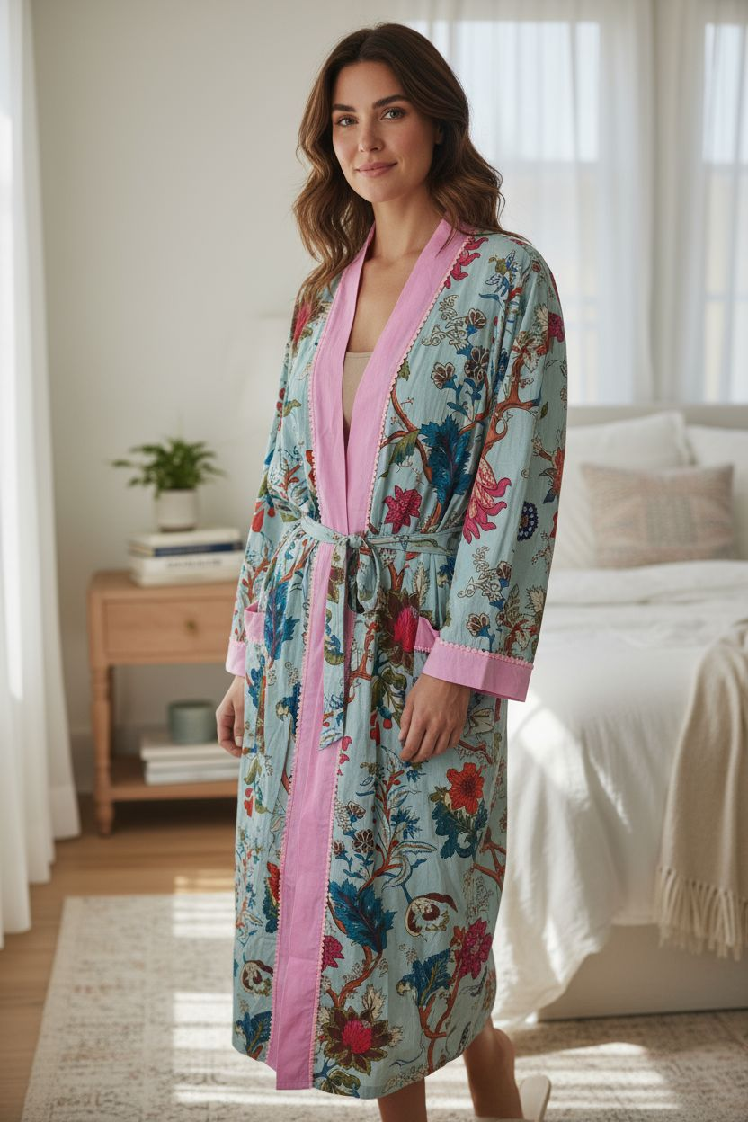 Baby blue Lightweight 100% cotton robe