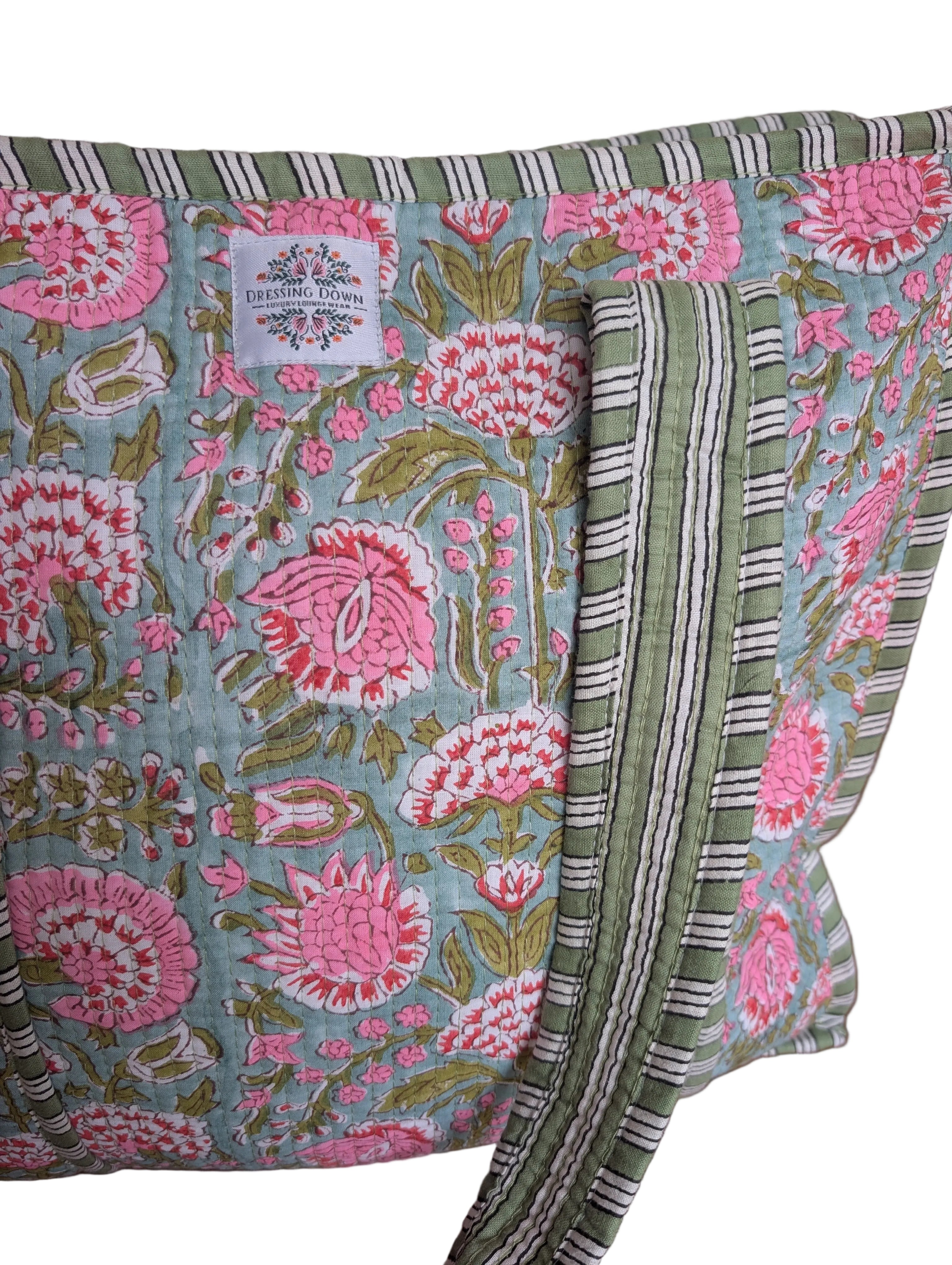 Green and Pink Floral Tote