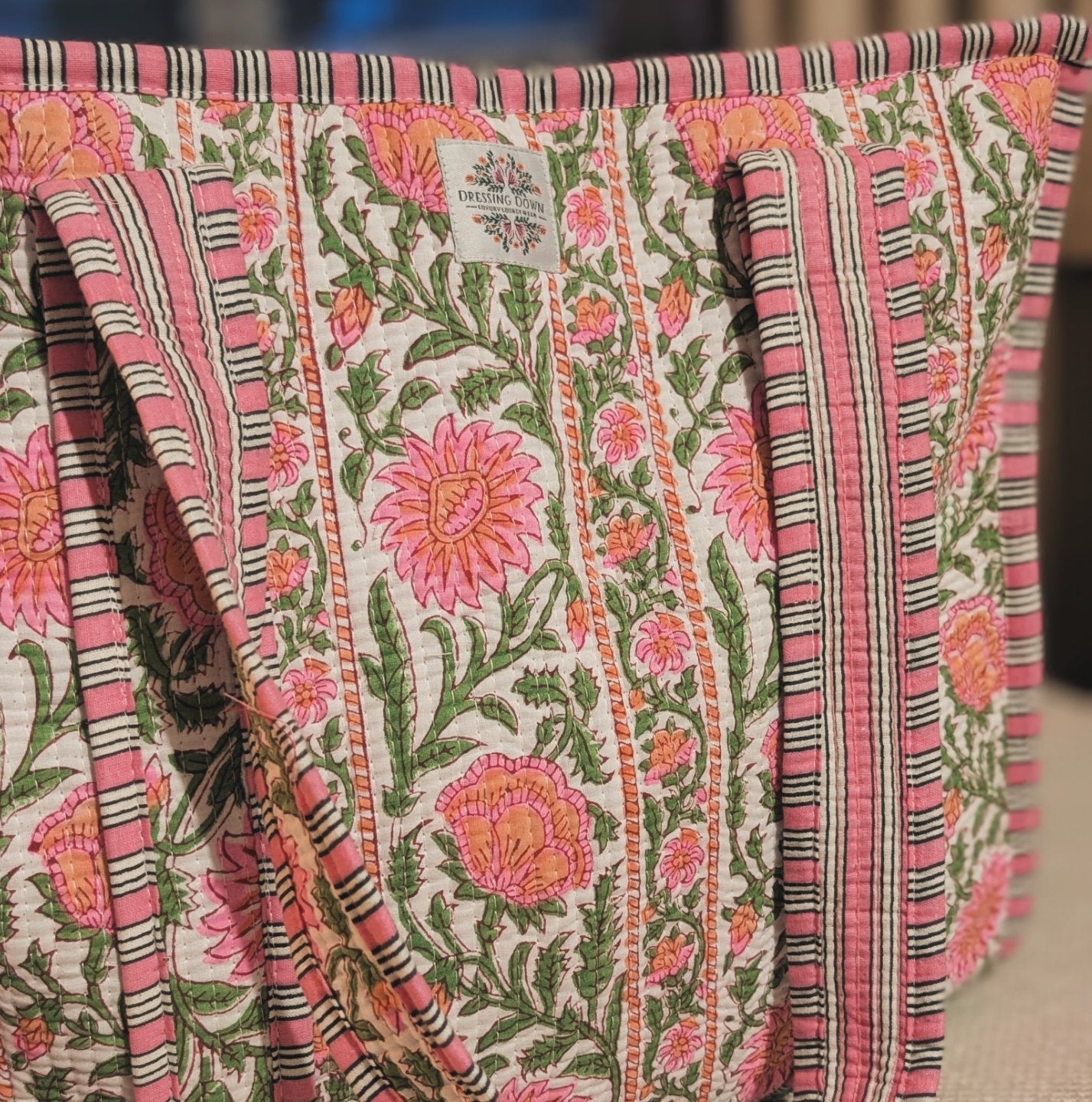 Pink and Green Striped Tote Bag