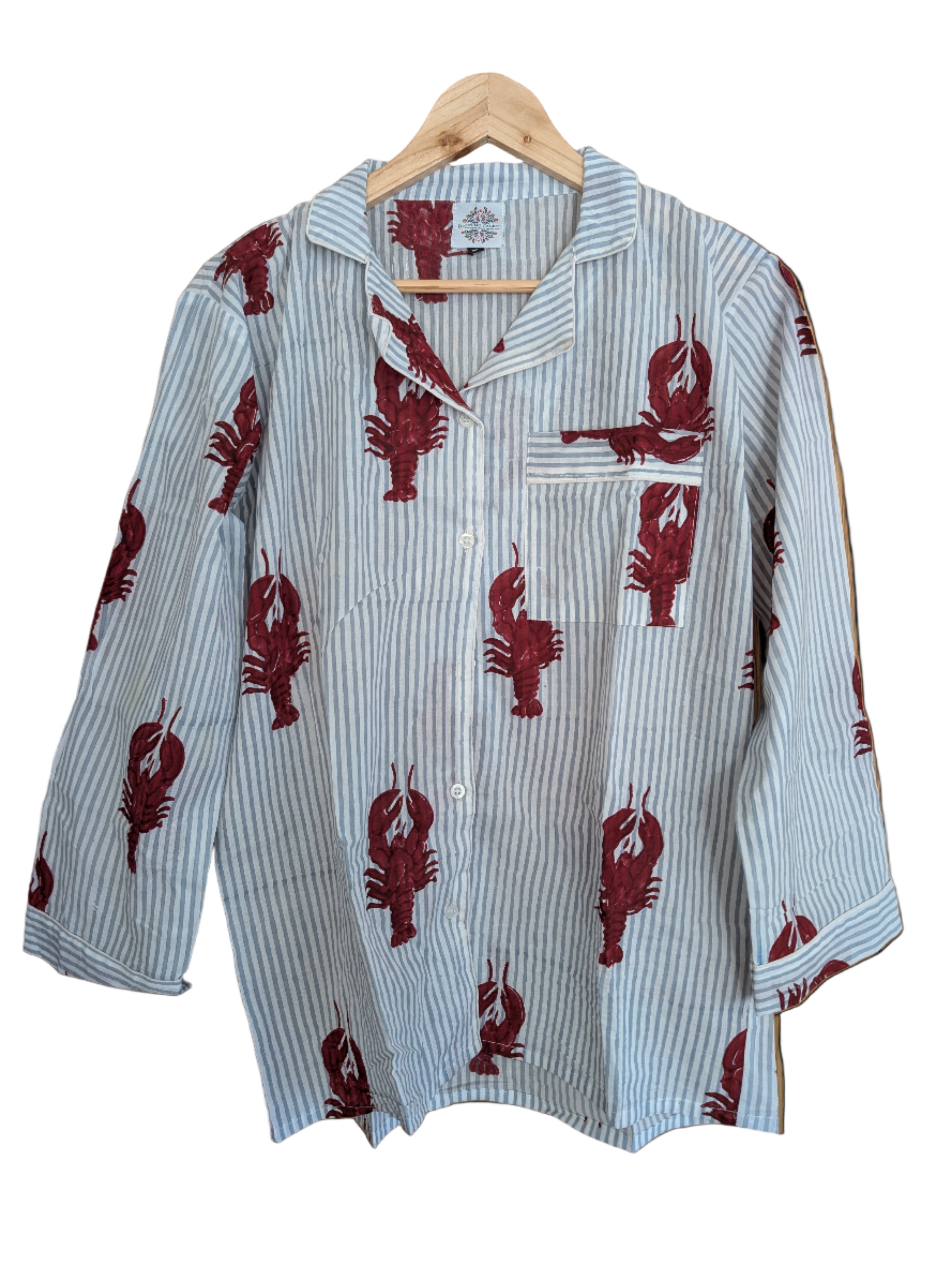 Blue stripe Lobster Printed 100% cotton Pajama set