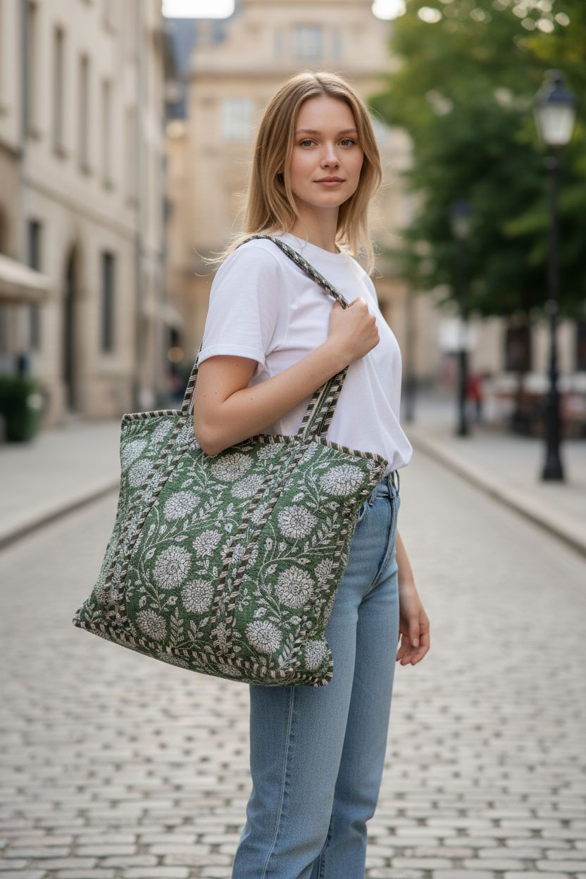Green Floral Tote bag