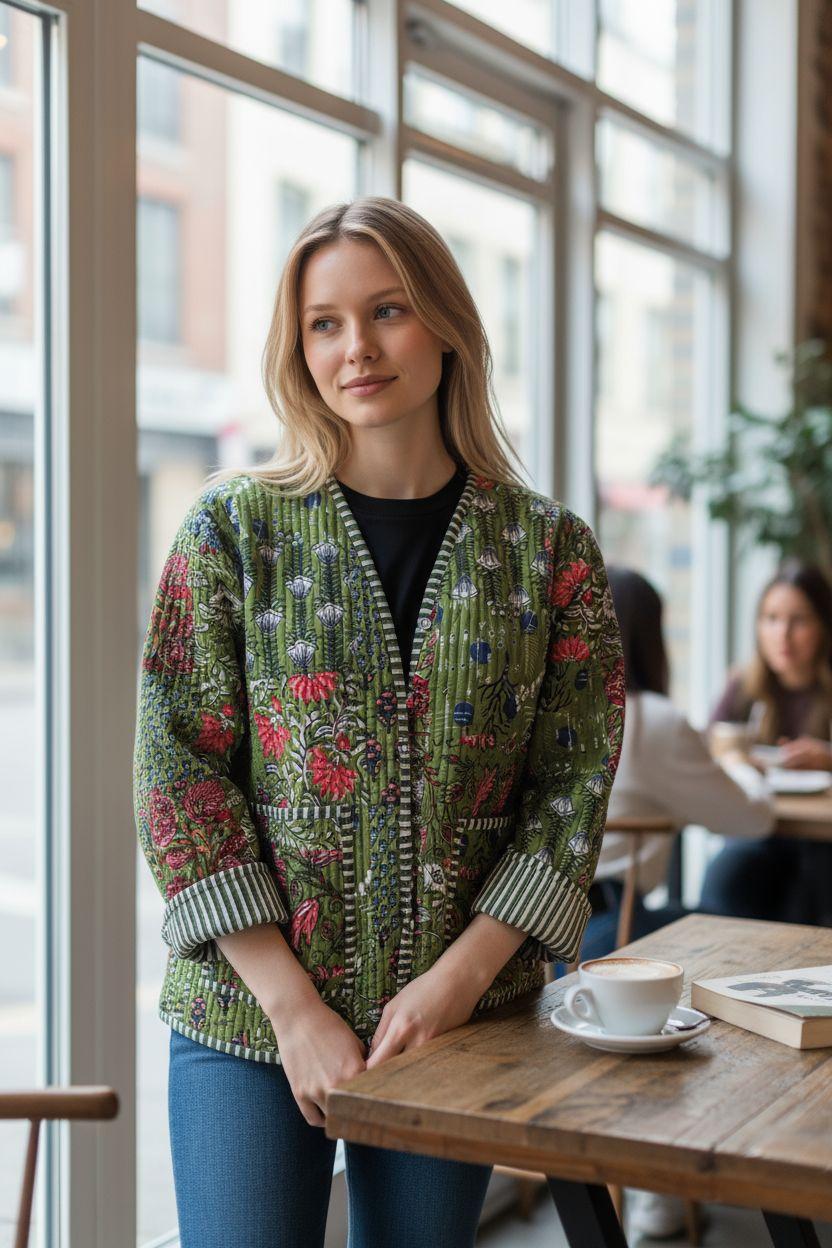 Green Floral Patchwork revisable jacket