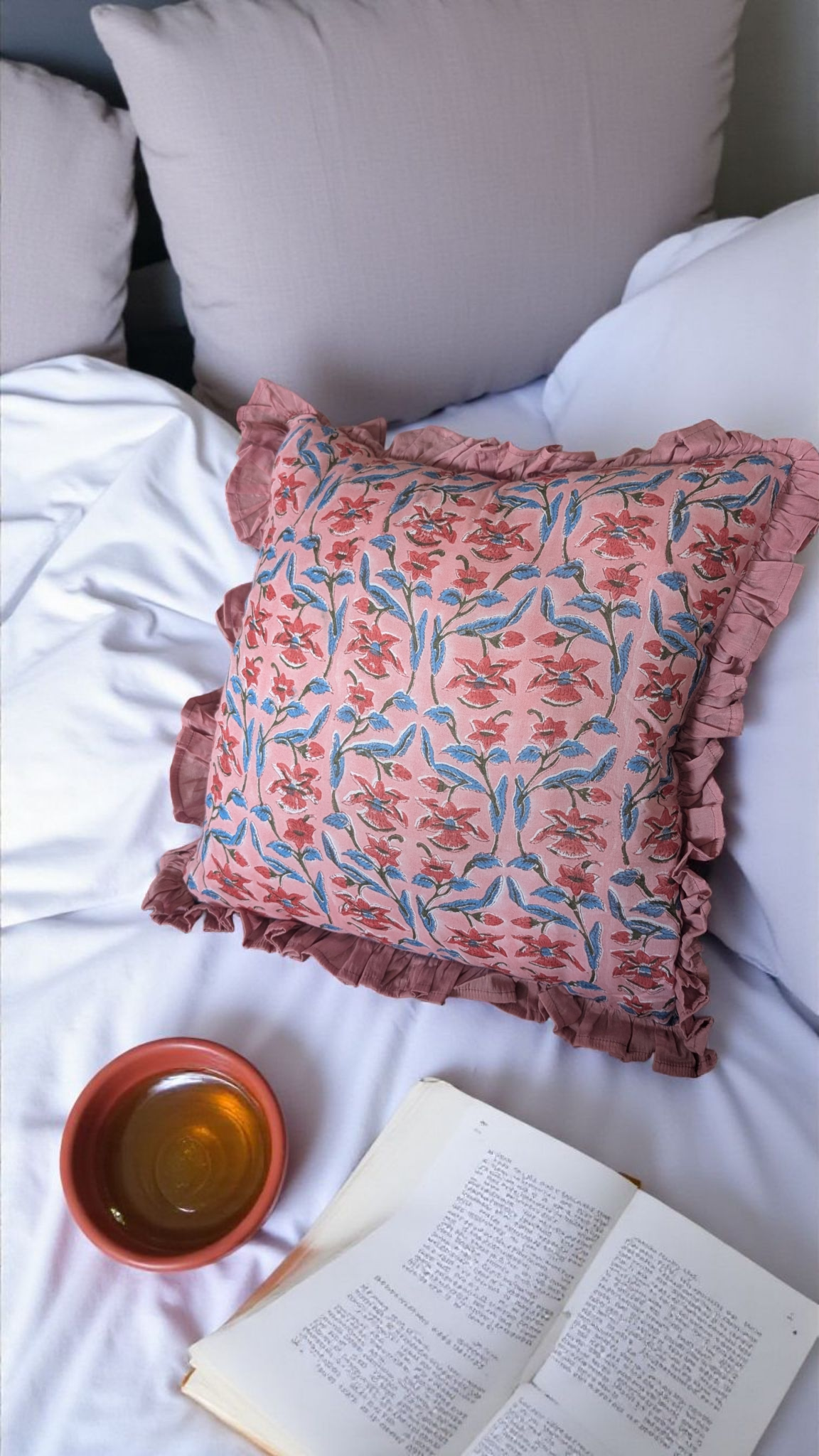 Floral handblock printed cushion
