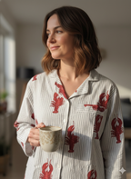 Blue stripe Lobster Printed 100% cotton Pajama set