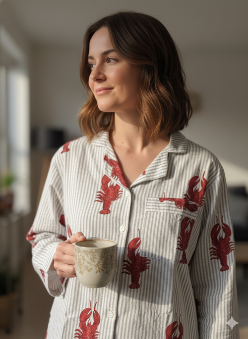Blue stripe Lobster Printed 100% cotton Pyjama set