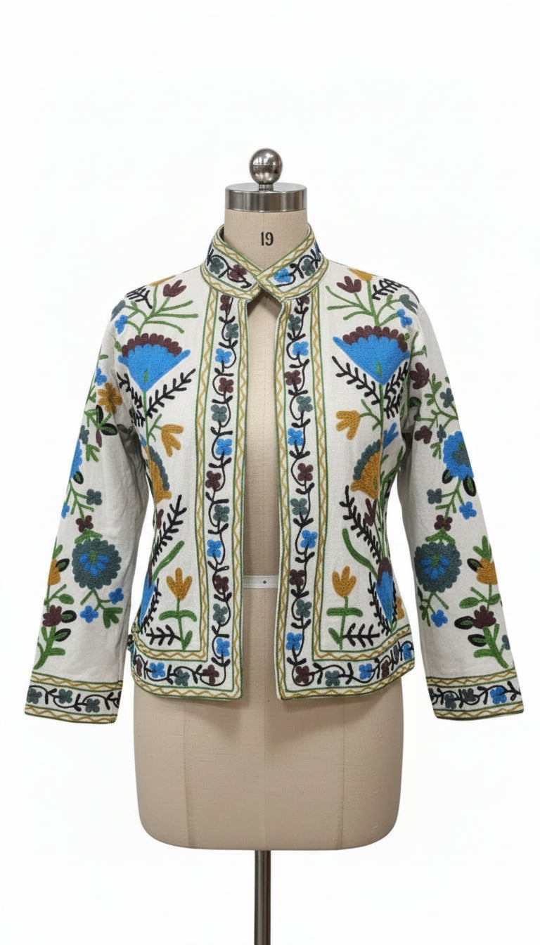 White Velvet Suzani Jacket