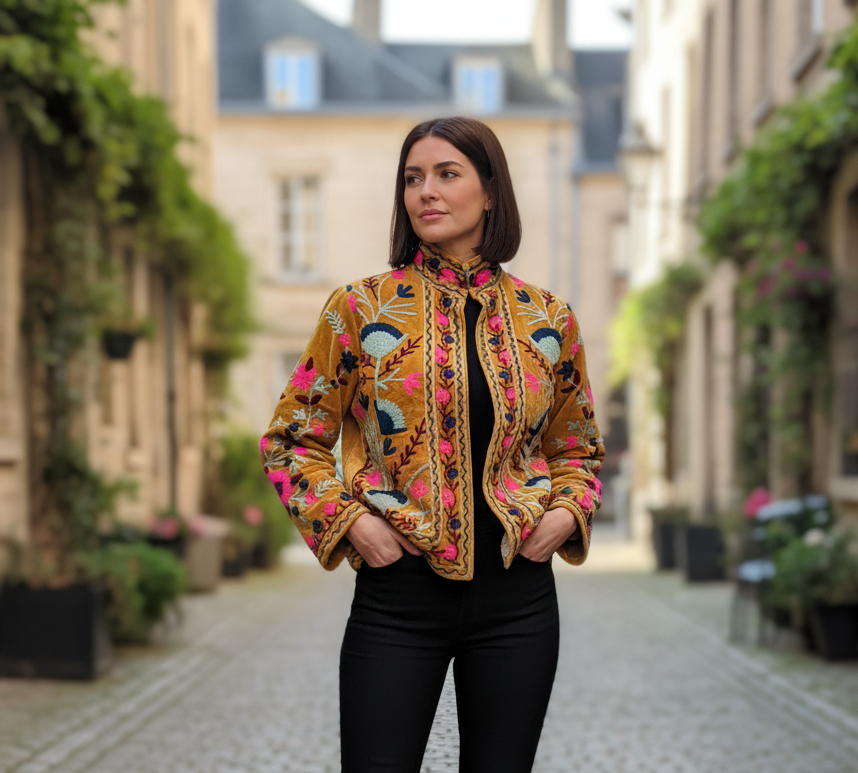 Mustard Velvet Suzani Jacket