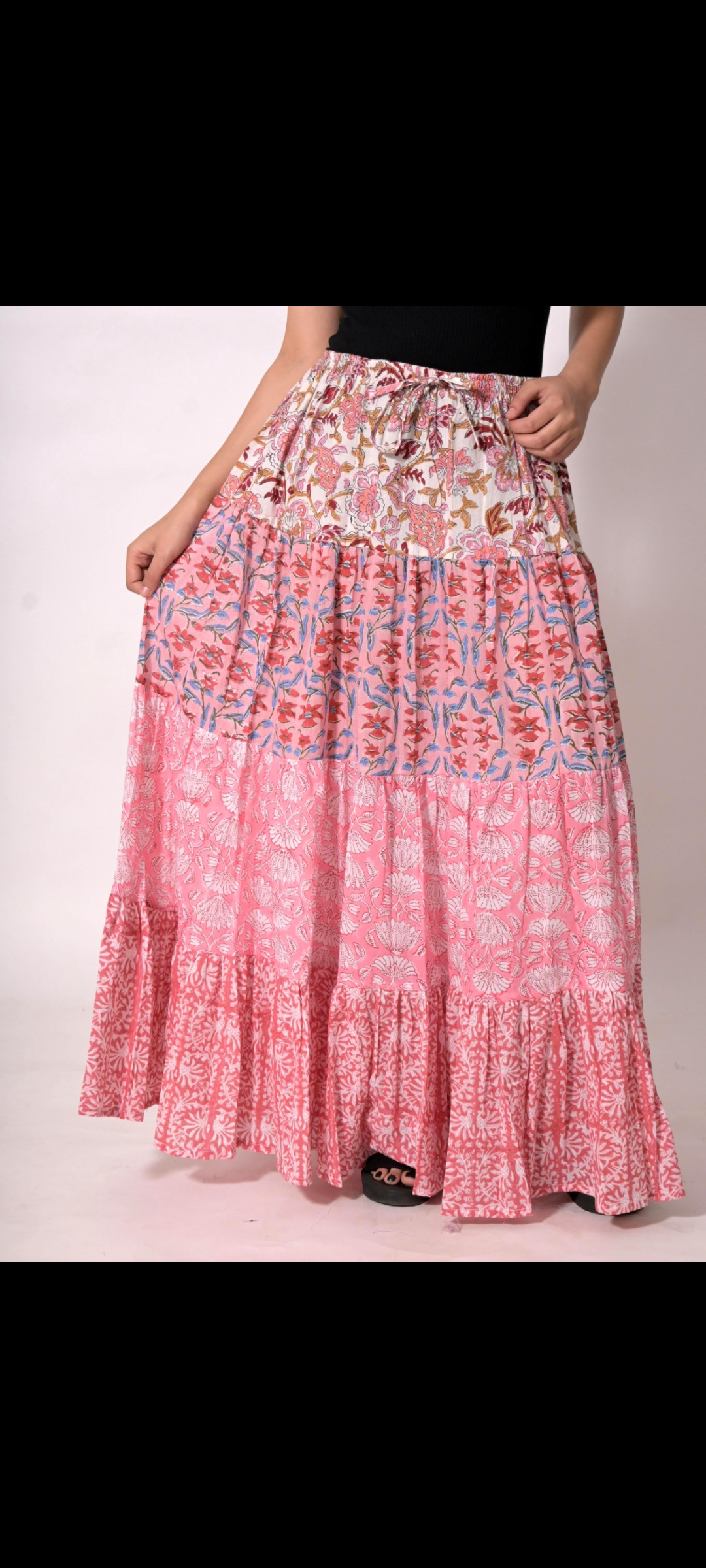 Maxi Patchwork Handblock printed Skirt