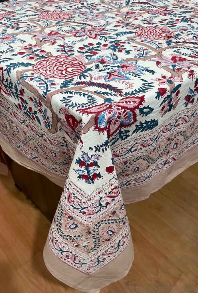 Neutral Handblock print cotton table cloth