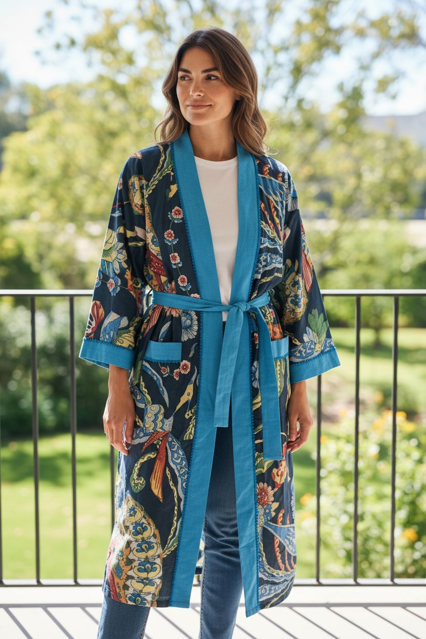 Dark Blue Lightweight 100% cotton robe