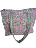 Green and Pink Floral Tote