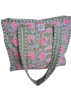 Green and Pink Floral Tote