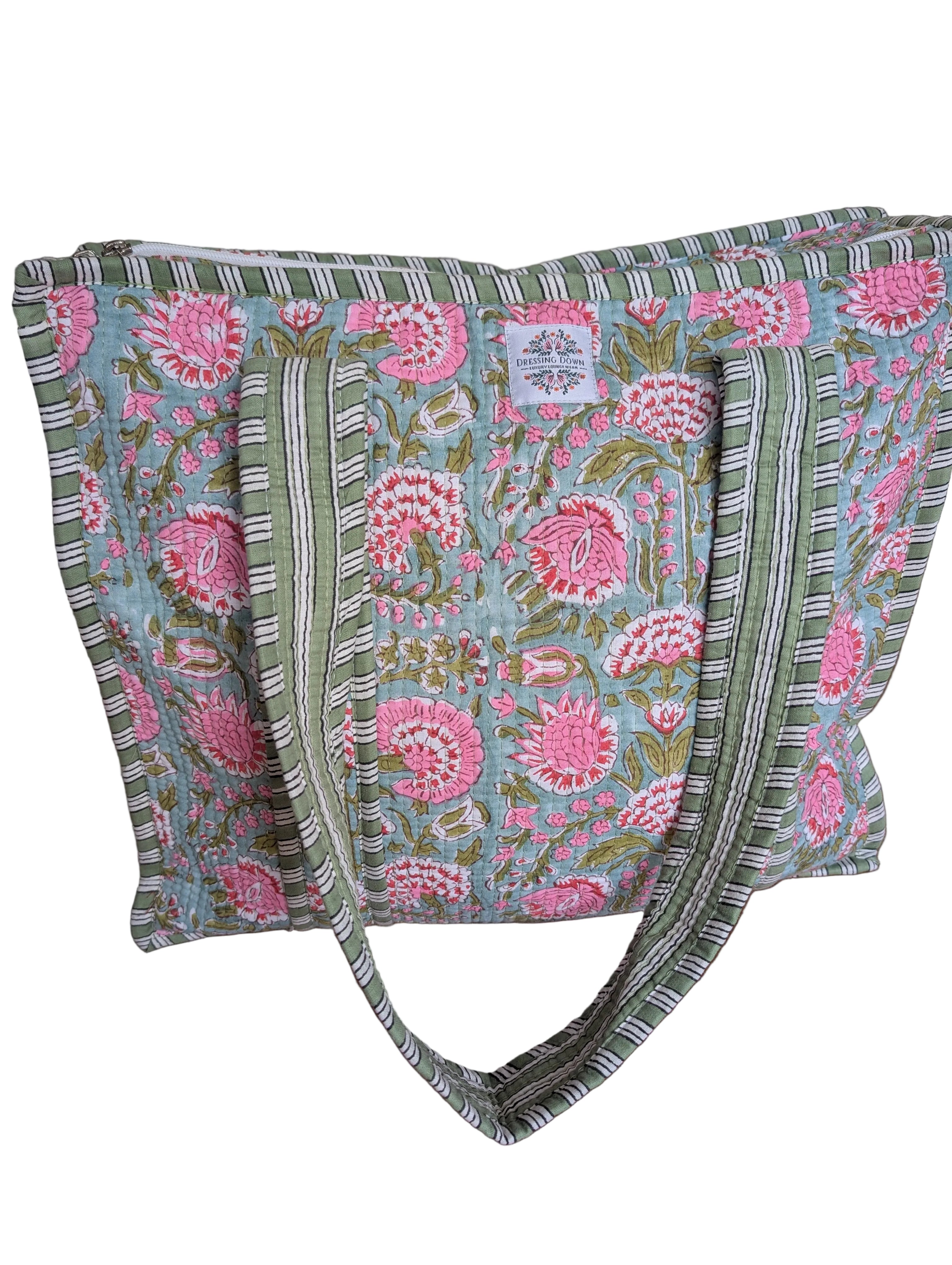 Green and Pink Floral Tote