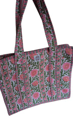 Pink and Green Striped Tote Bag