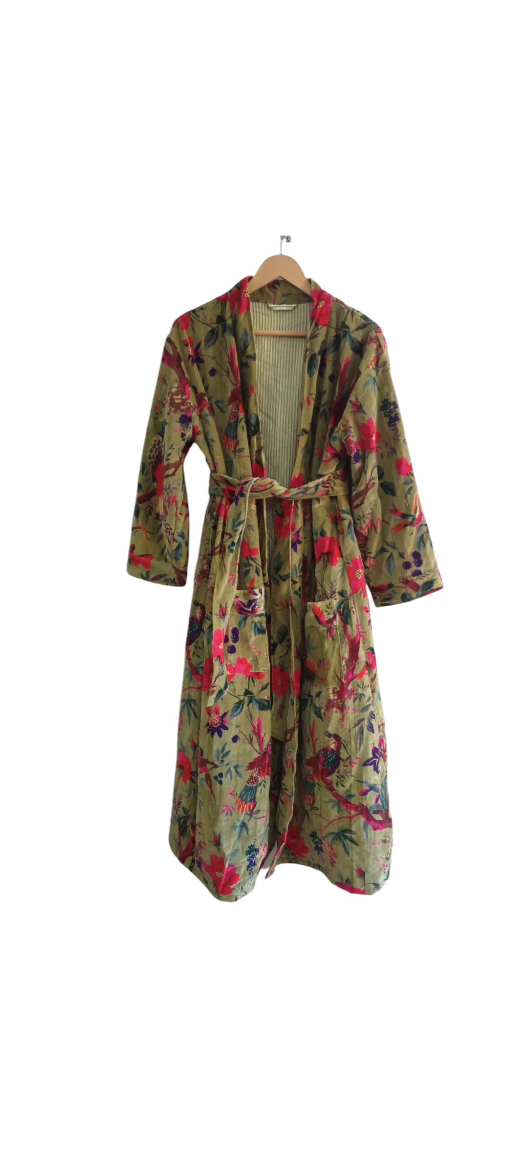 Green Birds Velvet Robe