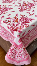 Pink Handblock print cotton table cloth
