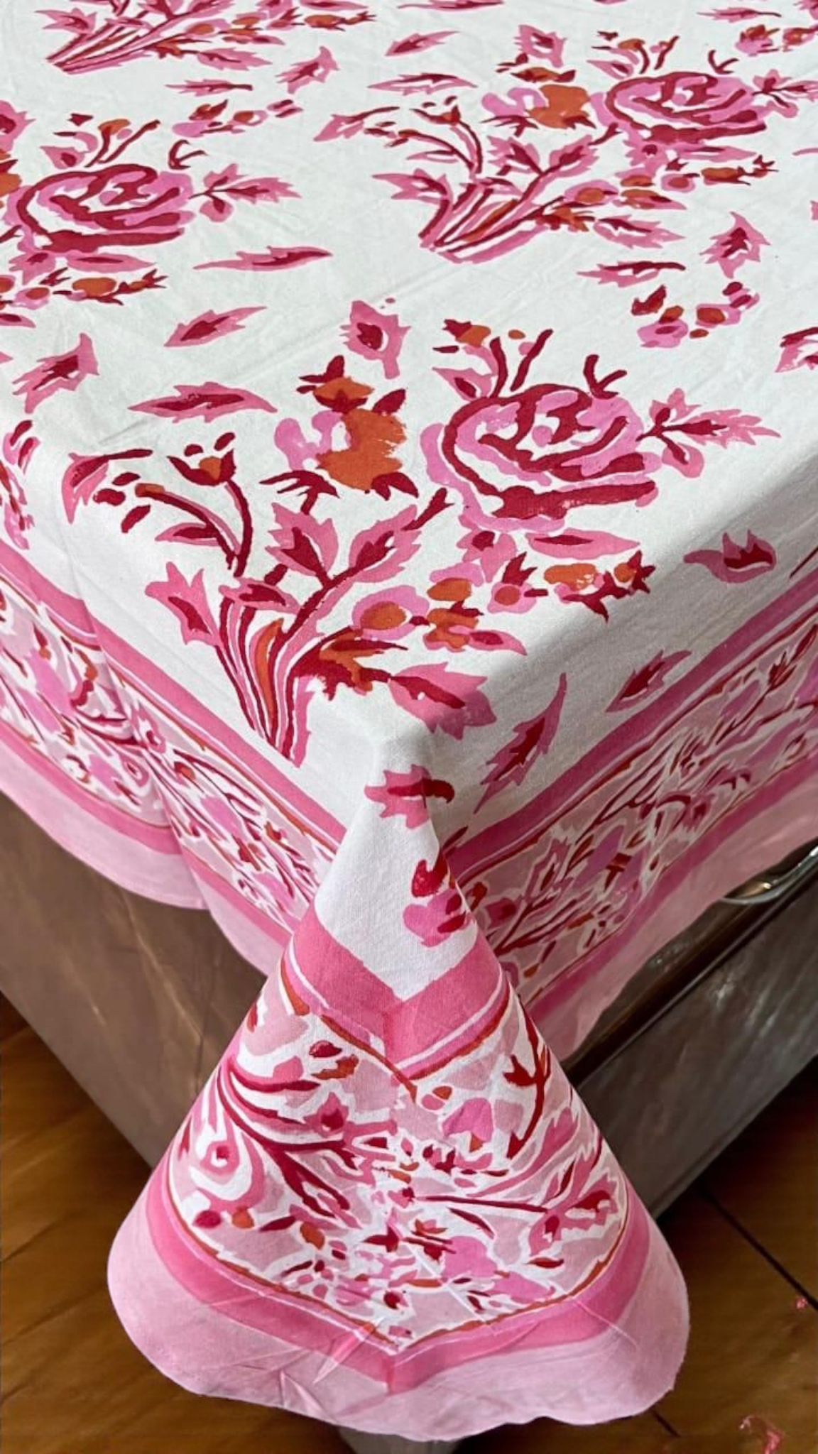 Pink Handblock print cotton table cloth