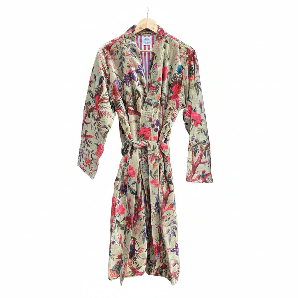 The Birds of Paradise Luxury Robe– Soft Olive.
