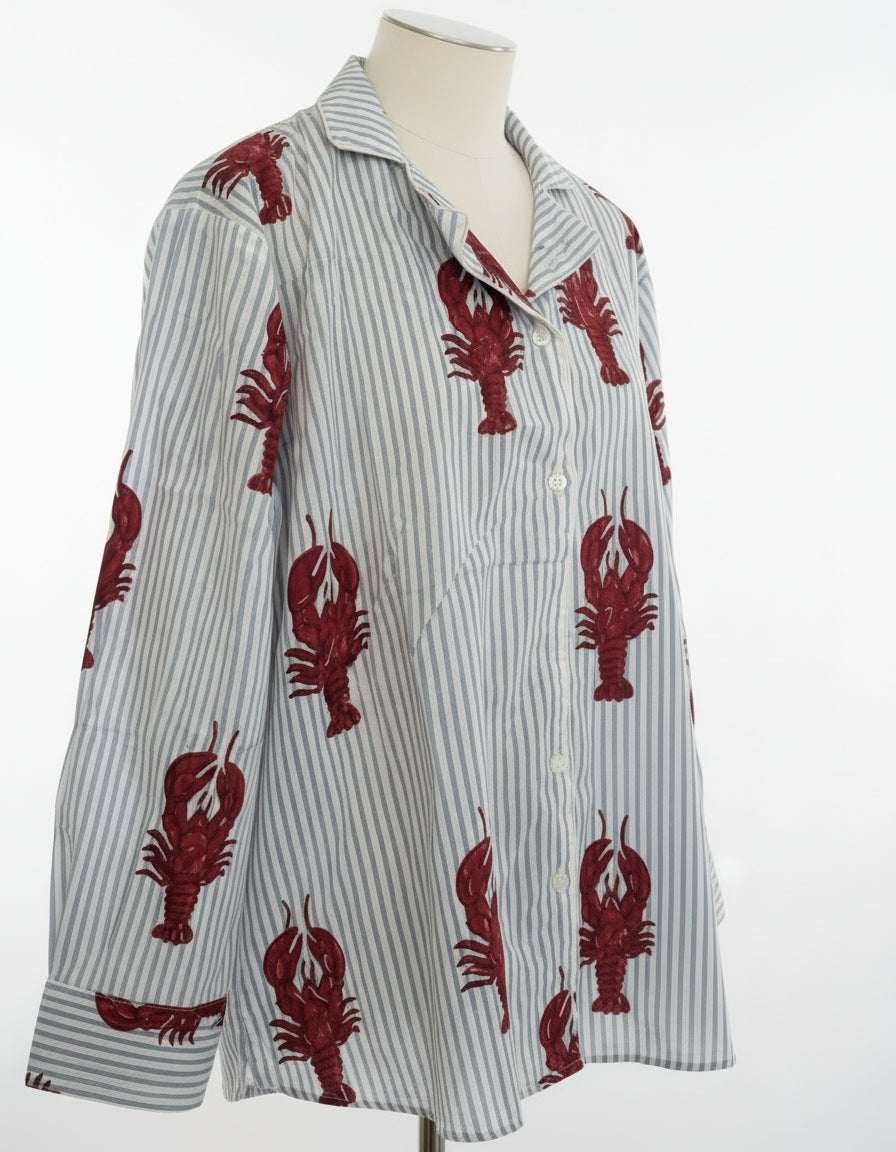 Blue stripe Lobster Printed 100% cotton Pajama set