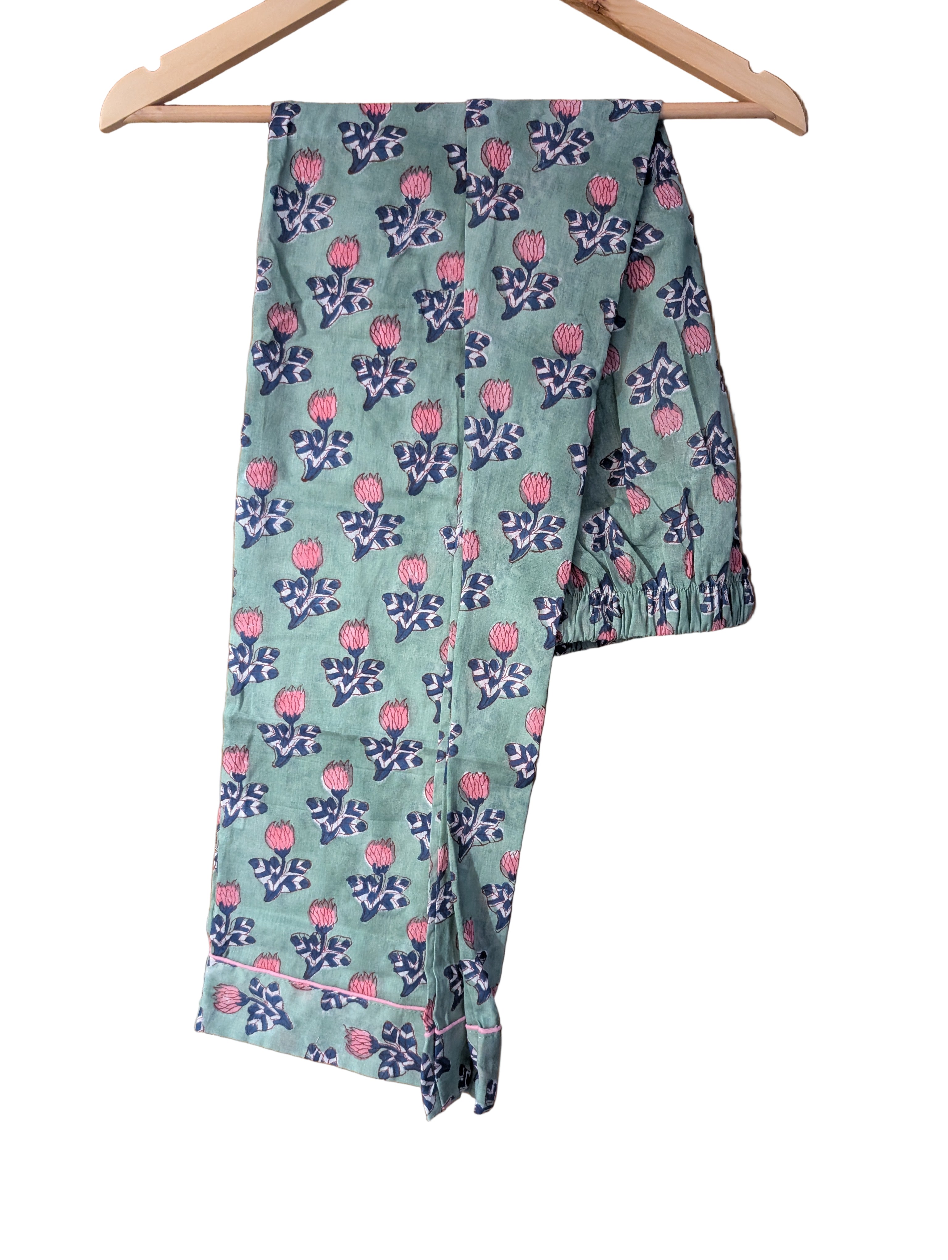 Mint Floral Handblock printed 100% cotton Pajama set