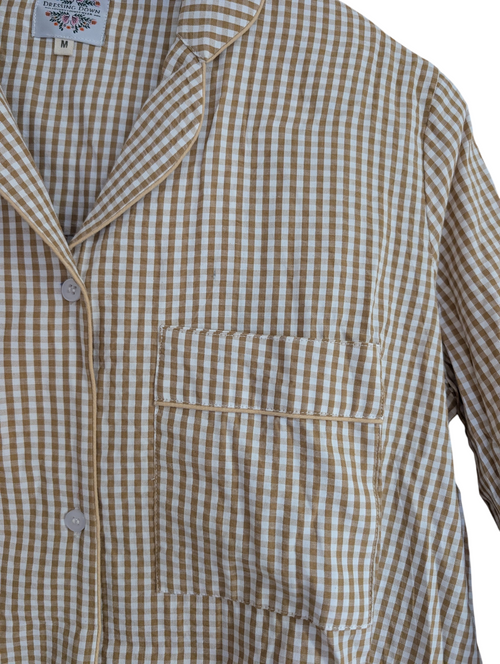 Beige Gingham 100% Cotton Pyjama Set