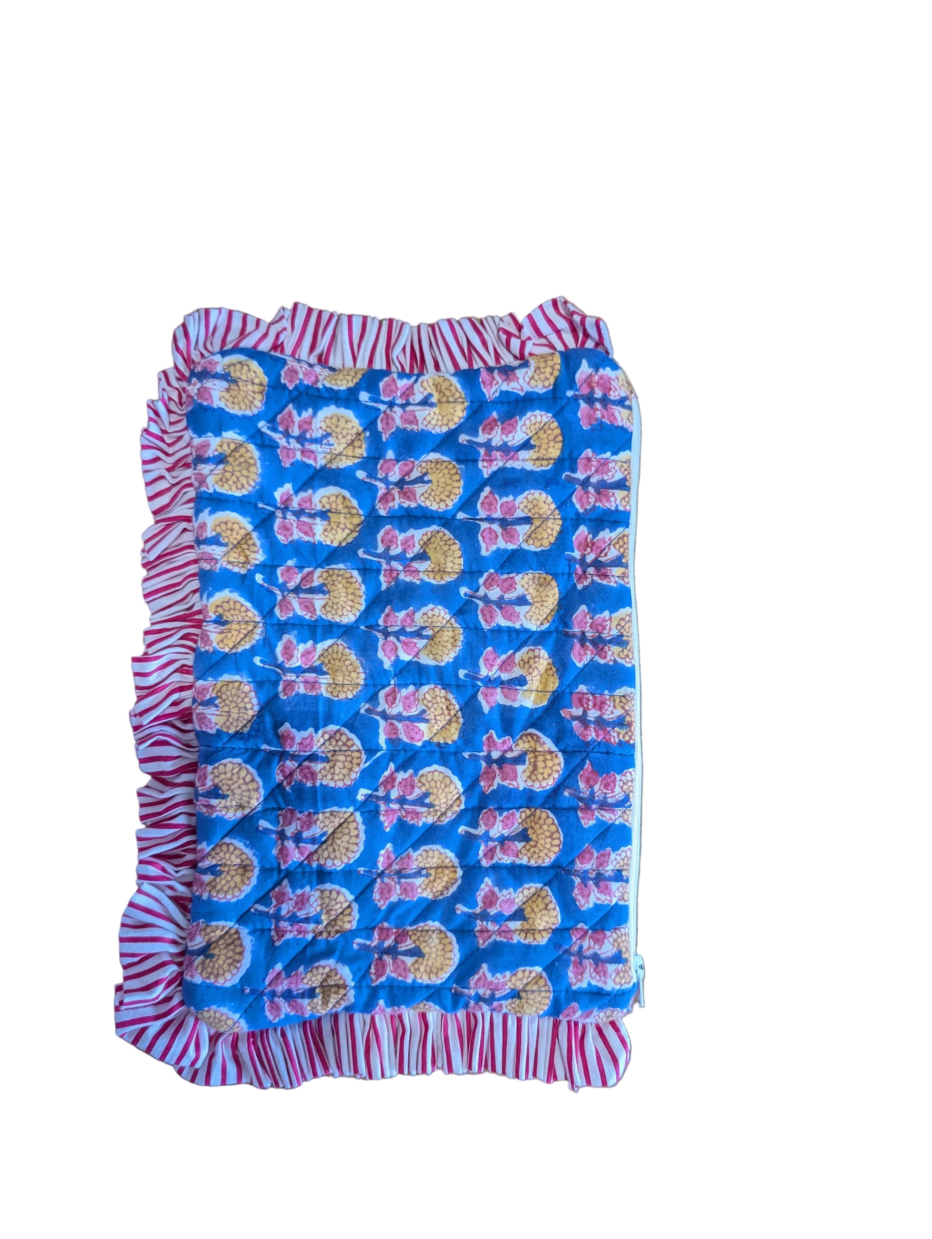 Blue Block Printed Cotton Pouch
