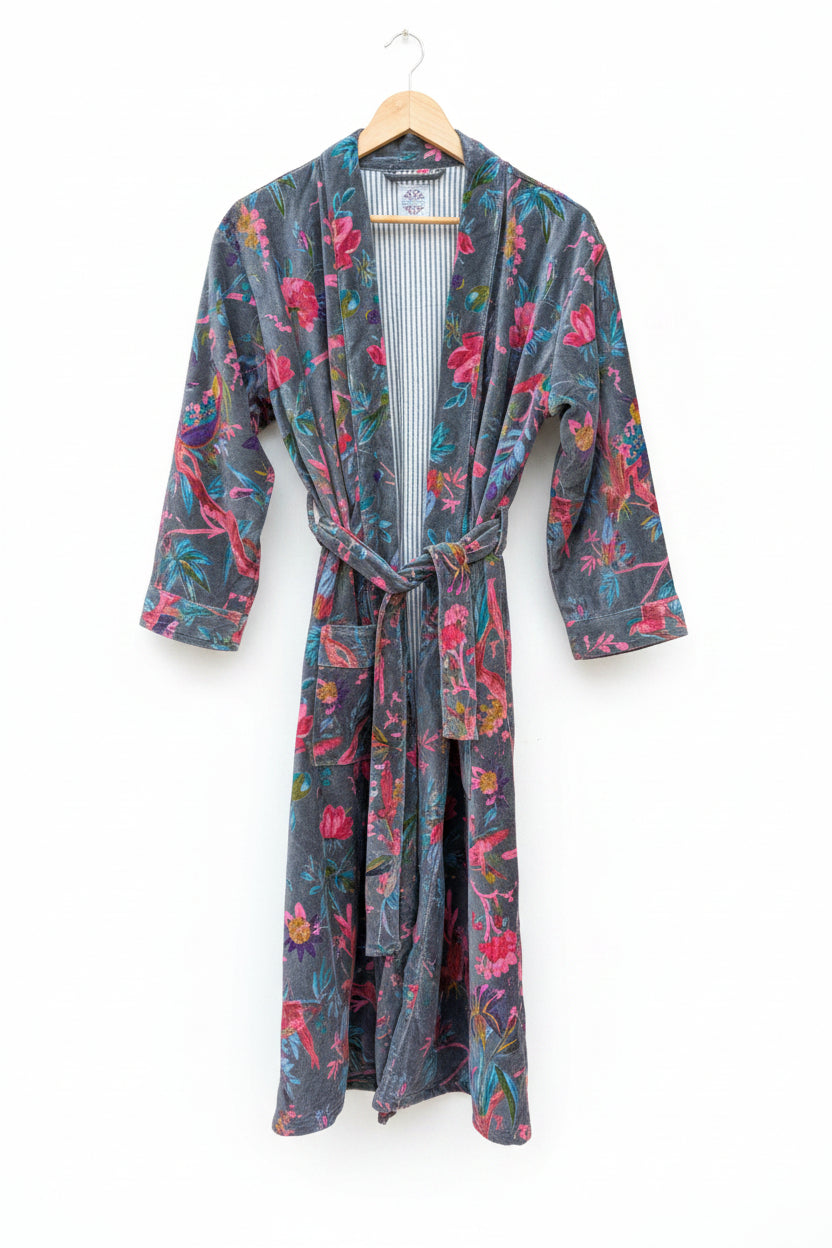 Bird of Paradise – Slate Blue Velvet Robe