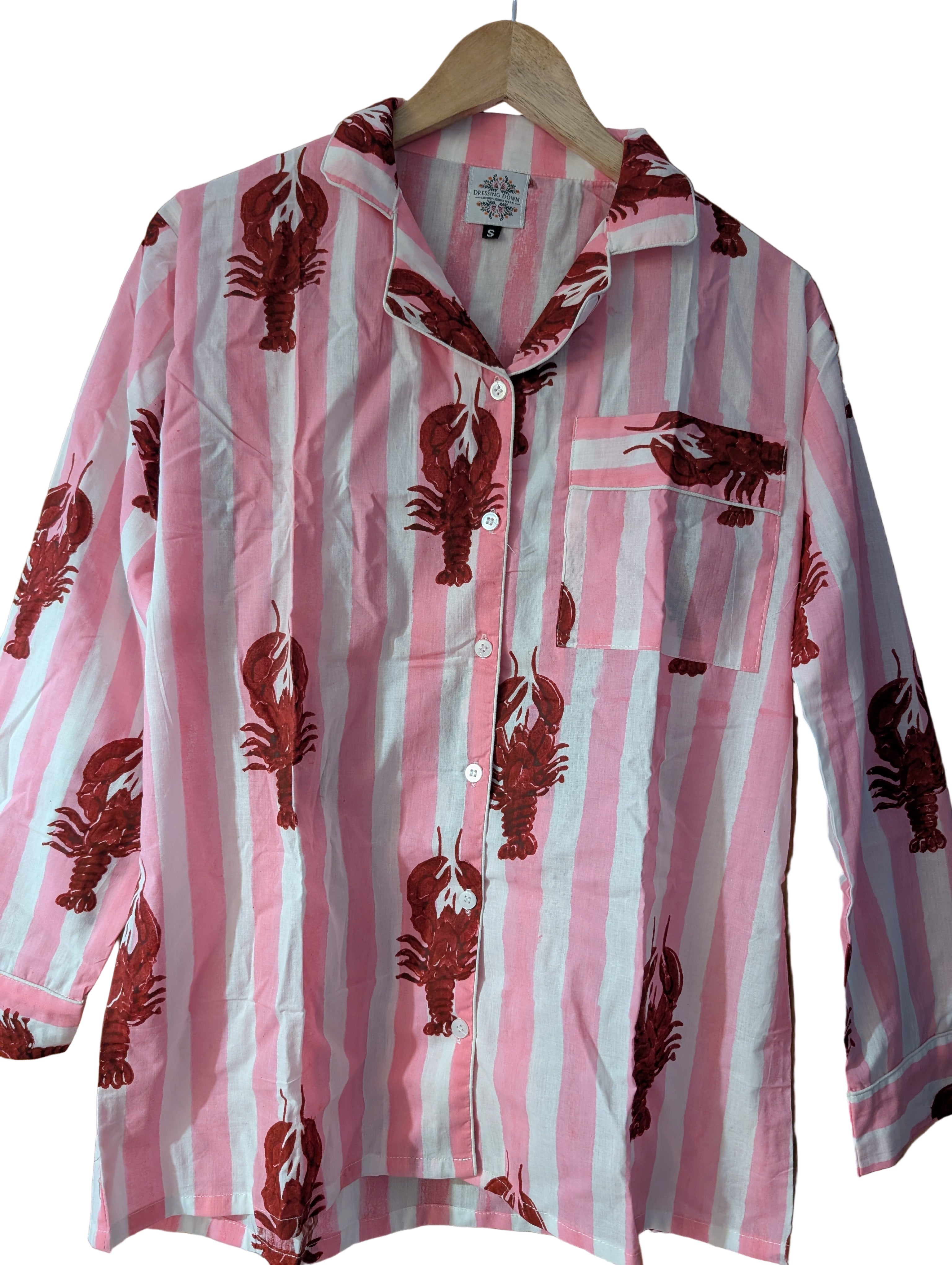 Pink stripe Lobster Hand Block Printed Pajama Set