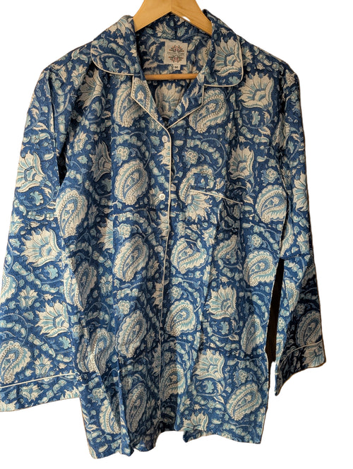 Blue Handblock printed 100% cotton Pyjama set
