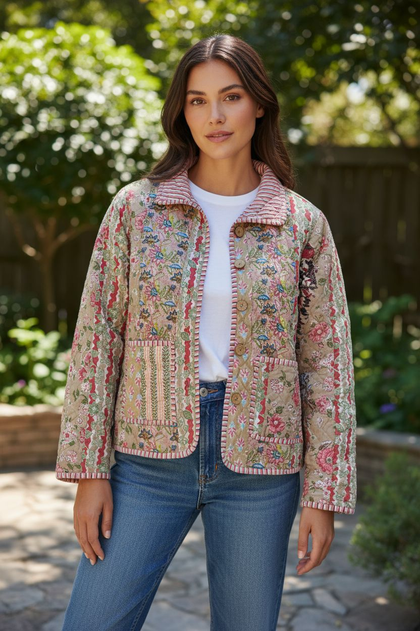 Beige Patchwork revisable jacket
