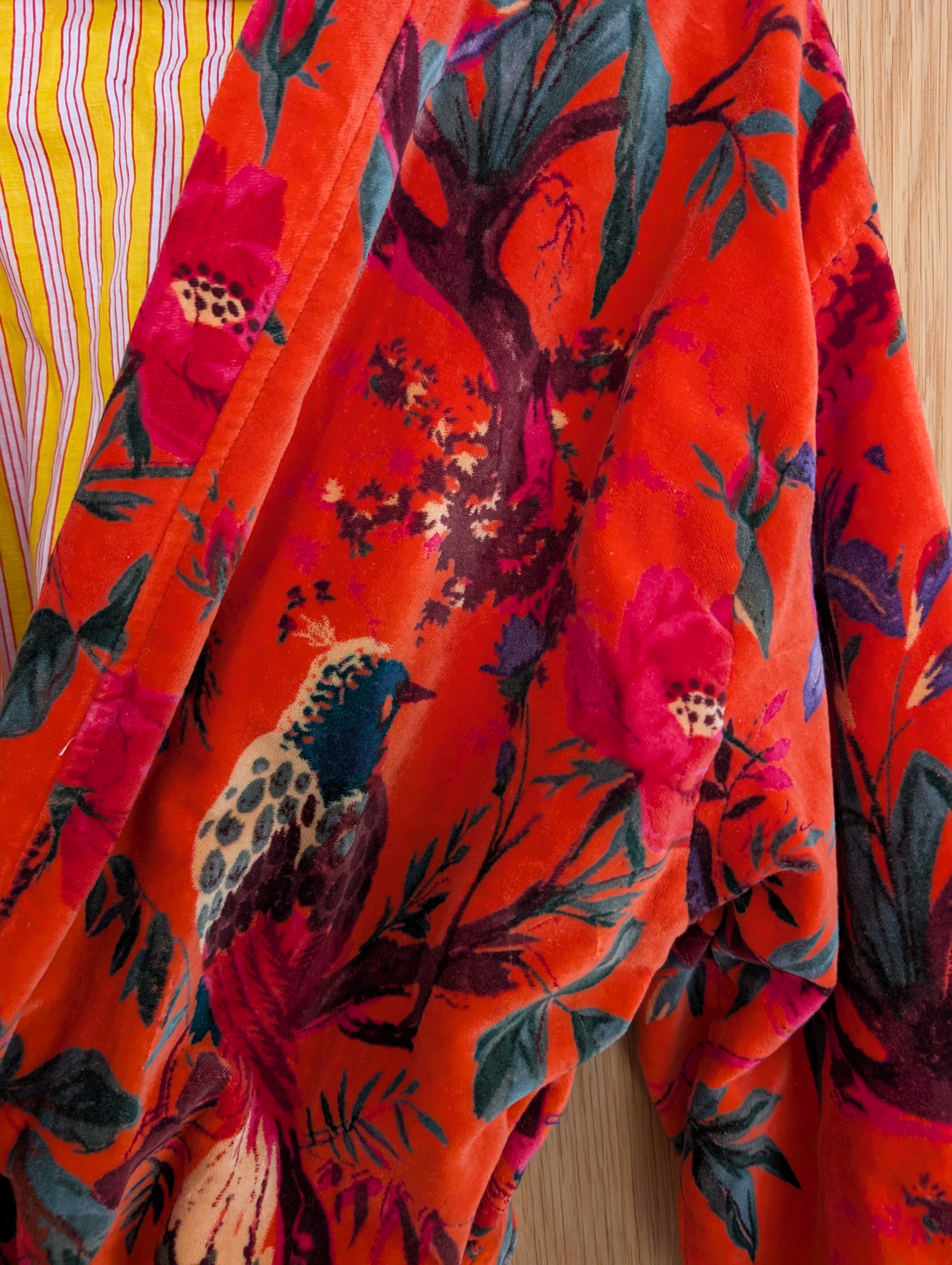 Orange Birds Velvet Robe