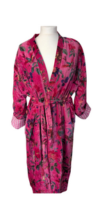 Hot Pink Floral Velvet Robe