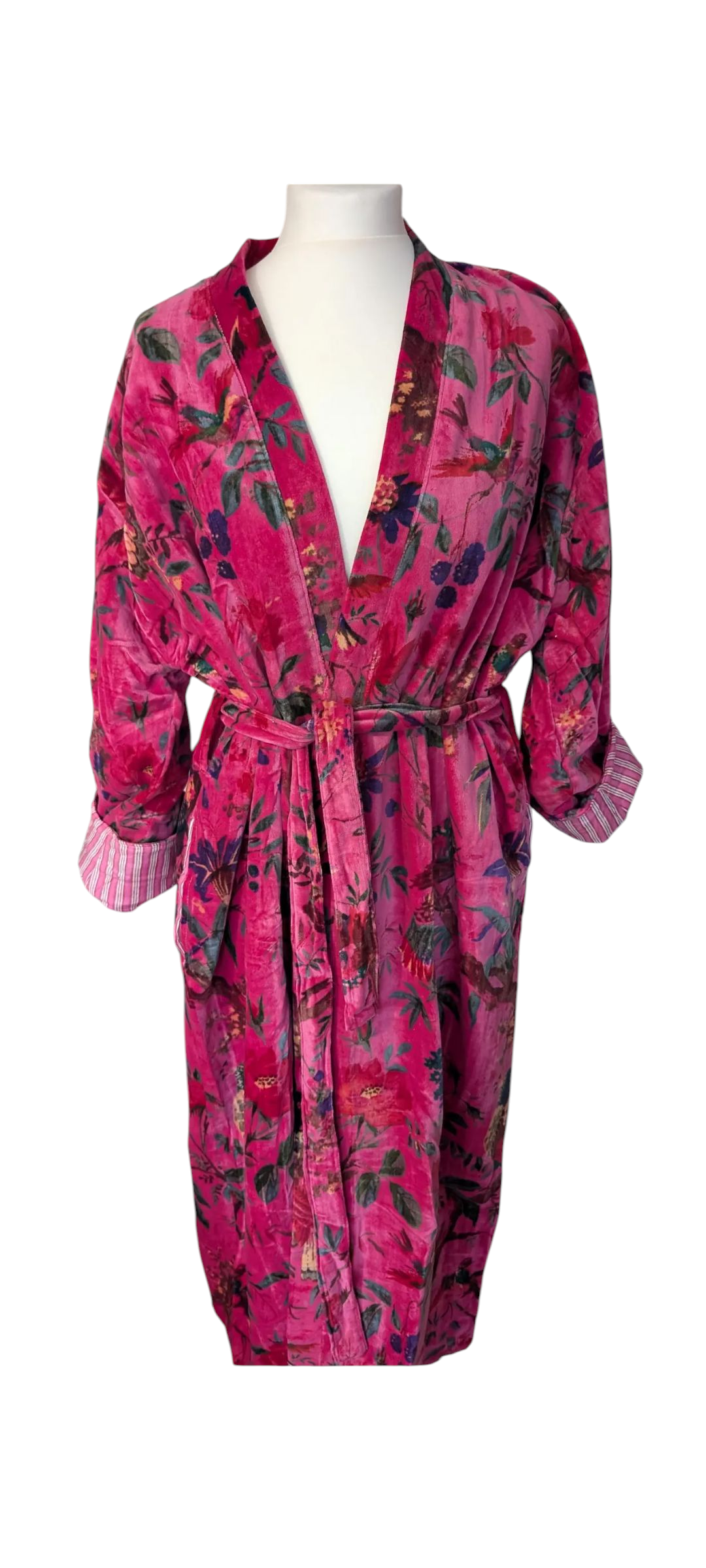 Hot Pink Floral Velvet Robe